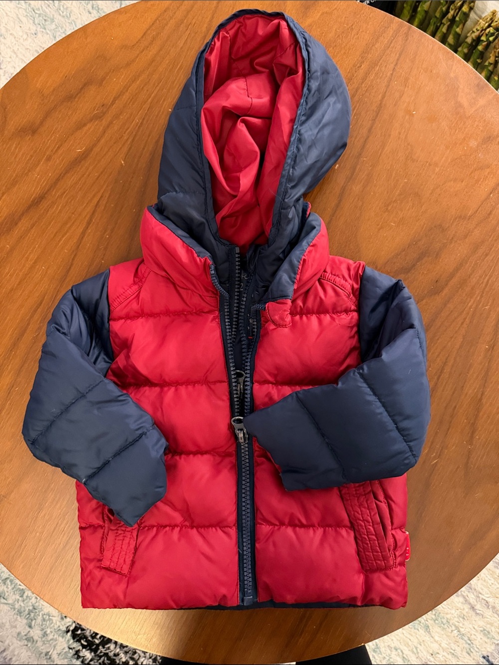 Children's Red and Navy Hooded Puffer Coat